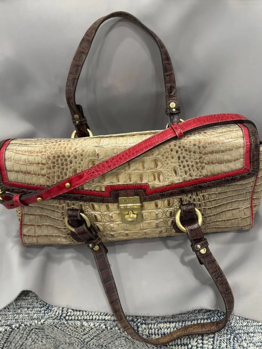 🤍 Brahmin Tri-Color Croc Embossed Leather Shoulder Satchel/Crossbody - Picture 8 of 13